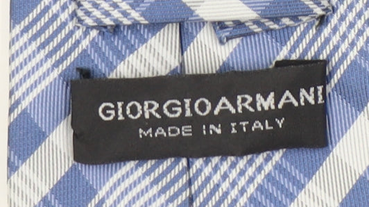 Giorgio Armani Men's Blue Silk Plaid Tie, Handmade, One Size