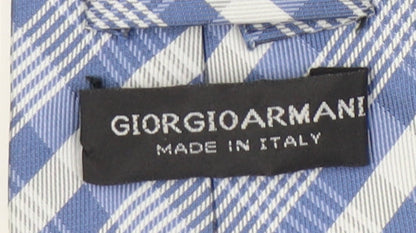 Giorgio Armani Men's Blue Silk Plaid Tie, Handmade, One Size