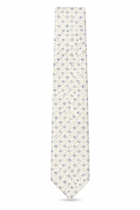 Front view of Thomas Nash Men's Beige Silk Polka Dot Tie