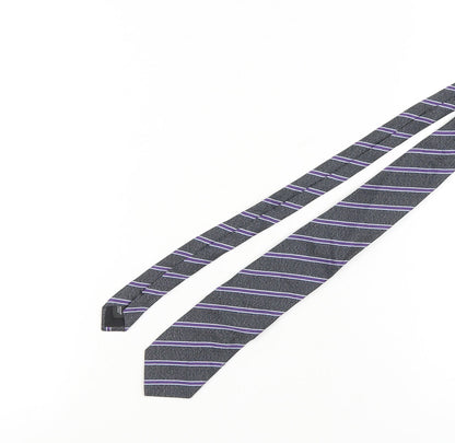 Mens Frank Rostron Black Striped 100% Silk  Tie