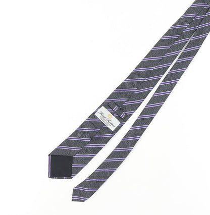 Mens Frank Rostron Black Striped 100% Silk  Tie