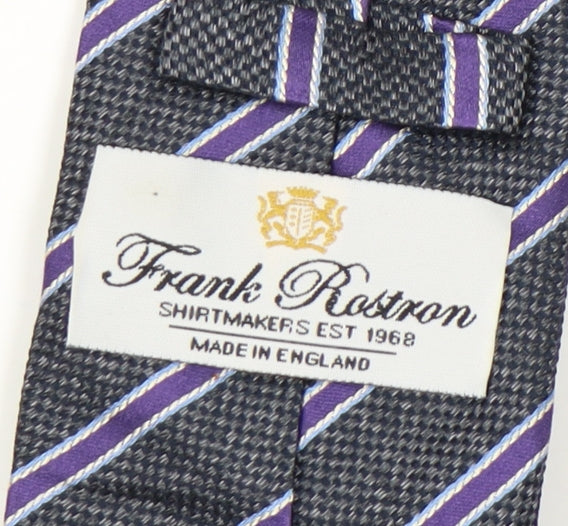 Mens Frank Rostron Black Striped 100% Silk  Tie