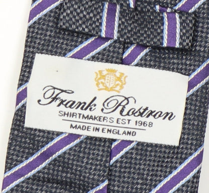 Mens Frank Rostron Black Striped 100% Silk  Tie