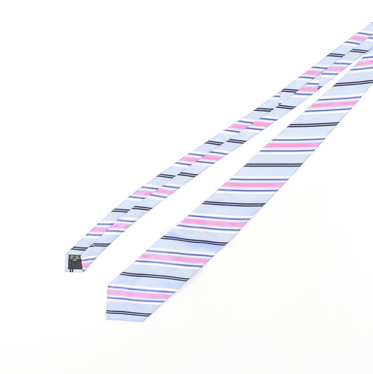 Pierre Cardin Men's Blue Pink Striped Silk Designer Tie