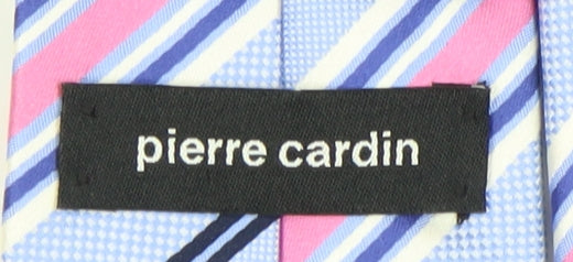 Pierre Cardin Men's Blue Pink Striped Silk Designer Tie