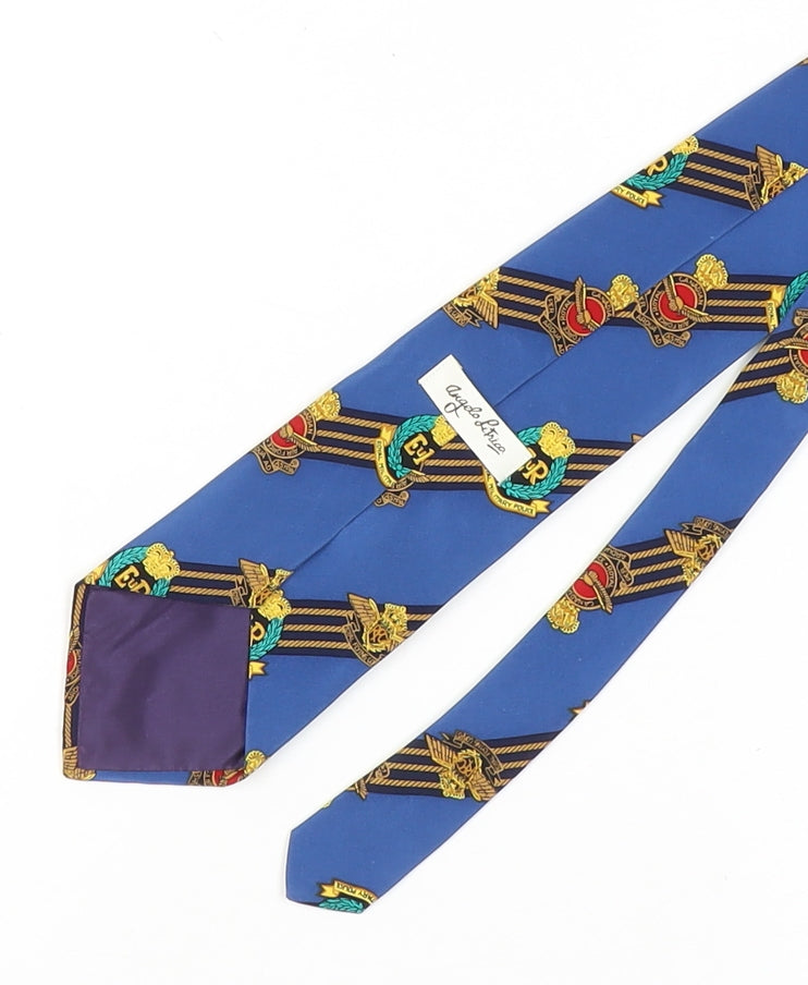 Mens Angelo Litrico Blue Geometric 100% Silk Pointed Tie