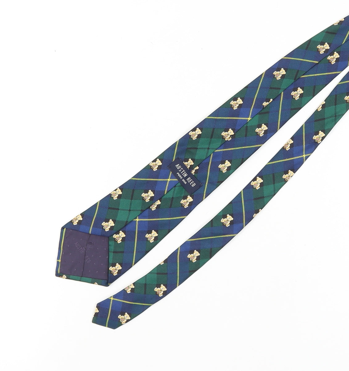 Austin Reed Men's Silk Tartan Tie, Blue Green, One Size