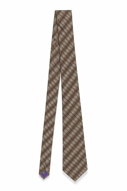 Mens Paul Costelloe Brown Plaids & Checks 100% Silk  Tie