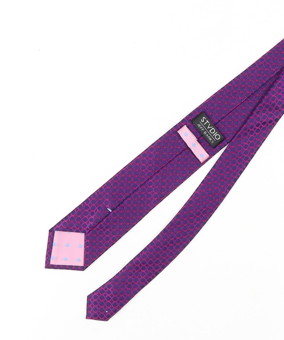 Mens STVDIO Jeff Banks Purple Geometric 100% Silk  Tie