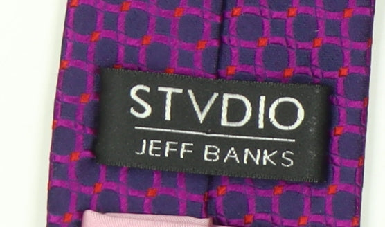 Mens STVDIO Jeff Banks Purple Geometric 100% Silk  Tie