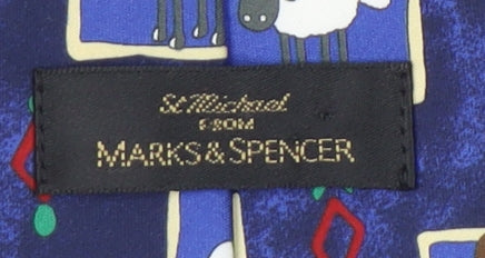 Marks and Spencer Men's Blue Sheep Print Tie, One Size