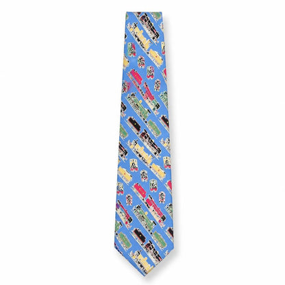 Mens The Tie Studio Blue Trains 100% Silk Designer Tie