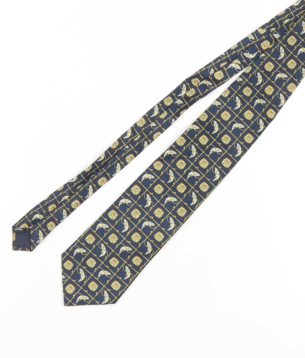 Jacques Estier Blue Silk Designer Fish Pattern Men's Tie