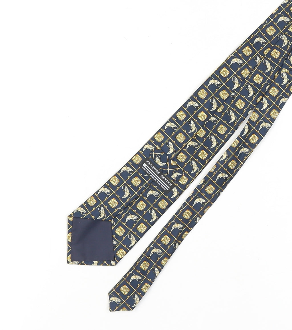 Jacques Estier Blue Silk Designer Fish Pattern Men's Tie