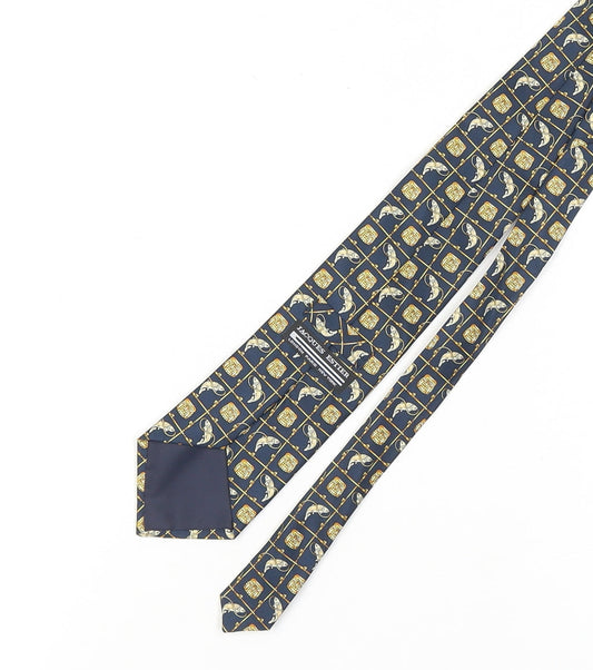 Jacques Estier Blue Silk Designer Fish Pattern Men's Tie