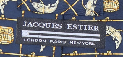 Jacques Estier Blue Silk Designer Fish Pattern Men's Tie