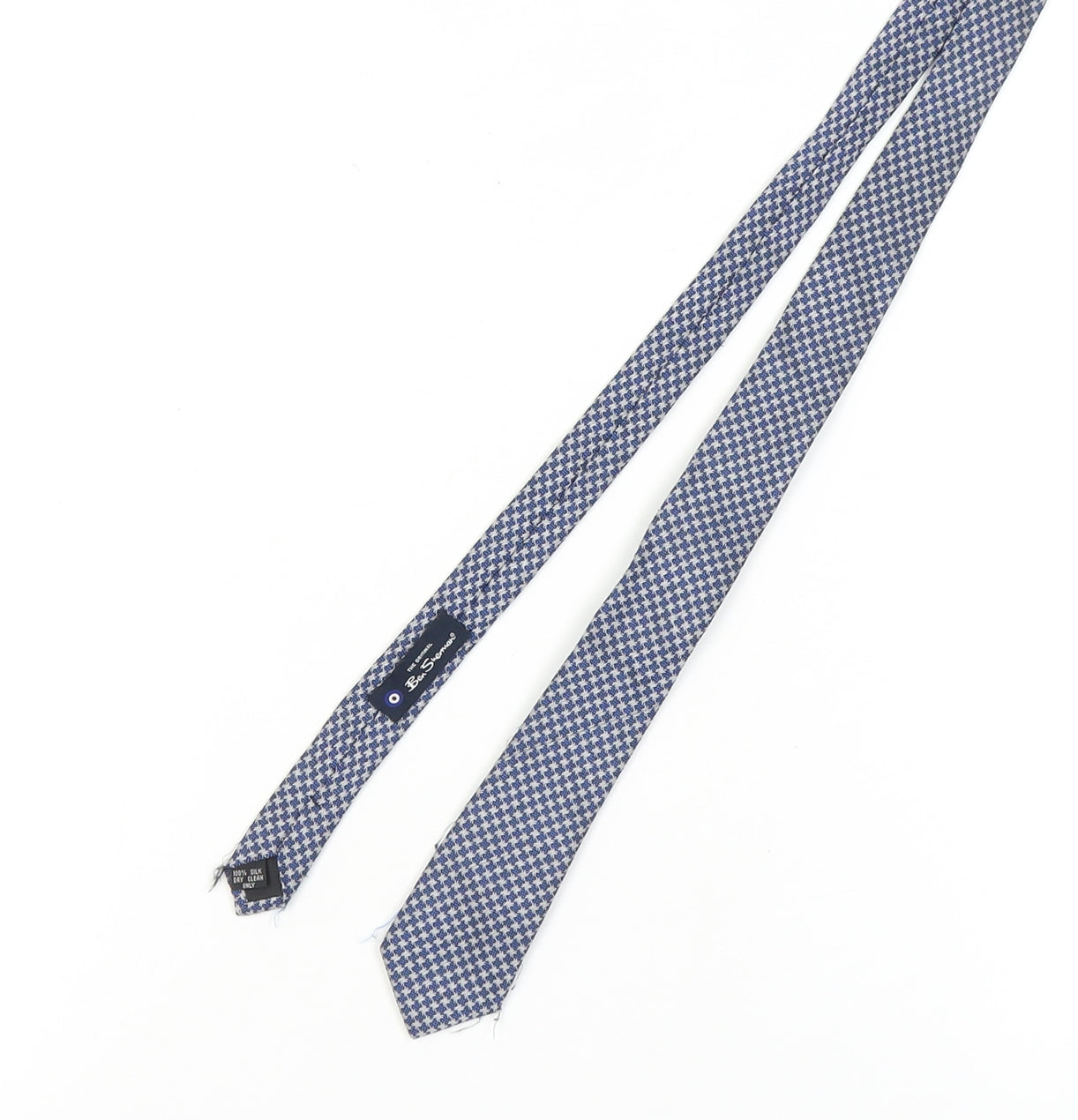 Mens Ben Sherman Blue Houndstooth 100% Silk Slim Tie