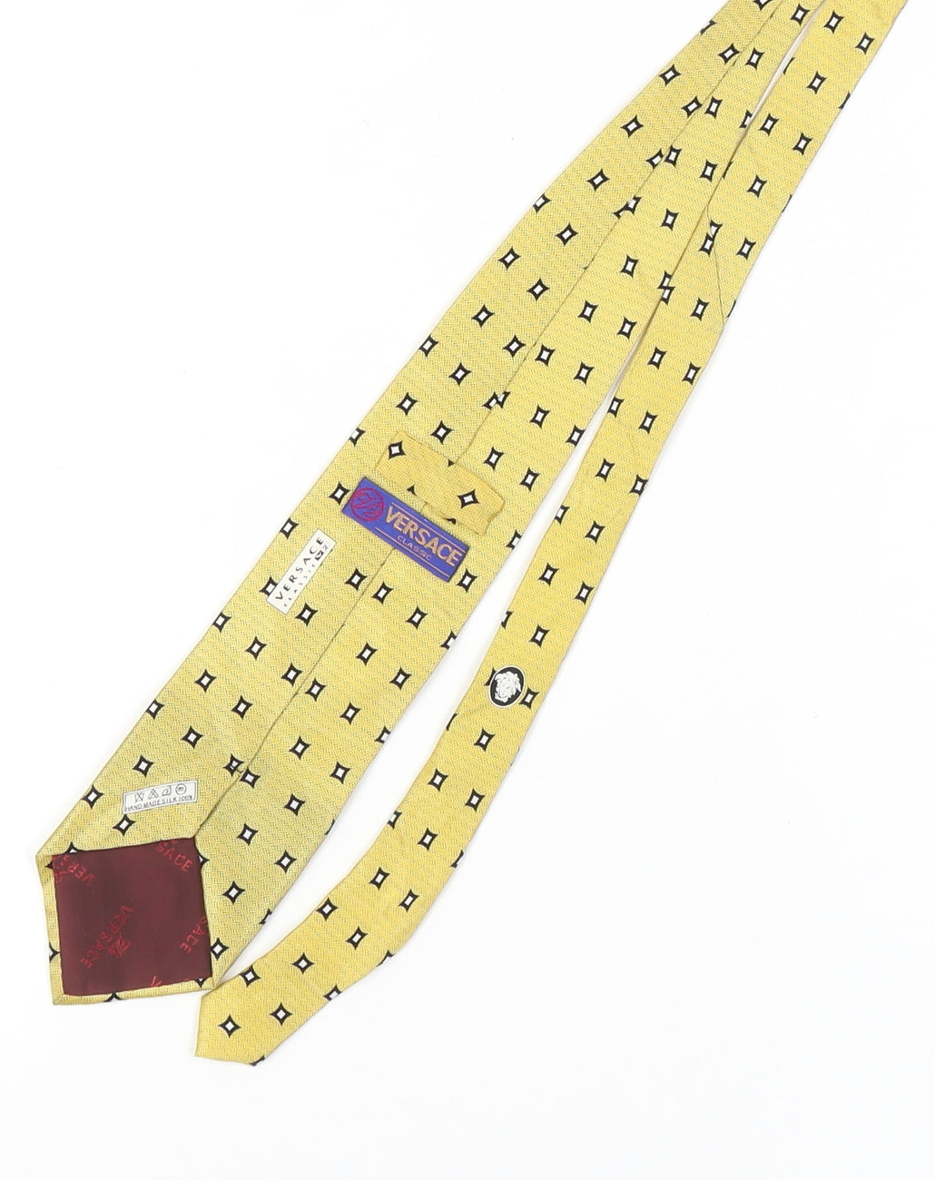 Versace Men's Yellow Silk Geometric Tie One Size Handmade