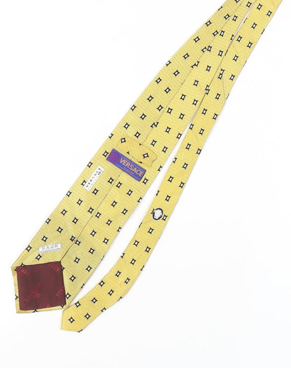 Versace Men's Yellow Silk Geometric Tie One Size Handmade