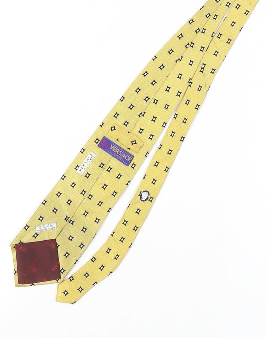 Versace Men's Yellow Silk Geometric Tie One Size Handmade