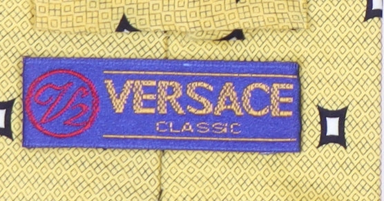 Versace Men's Yellow Silk Geometric Tie One Size Handmade