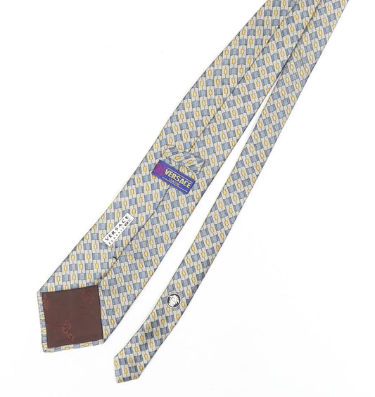Versace Men's Blue Geometric Silk Tie Handmade