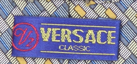 Versace Men's Blue Geometric Silk Tie Handmade
