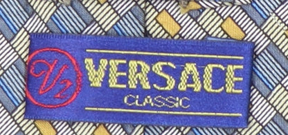 Versace Men's Blue Geometric Silk Tie Handmade