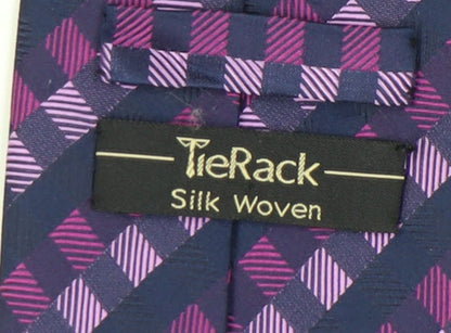 TieRack Men's Purple Blue Plaid Silk Tie