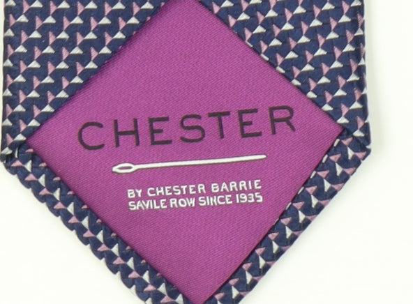 Mens Chester Purple Geometric 100% Silk Slim Tie