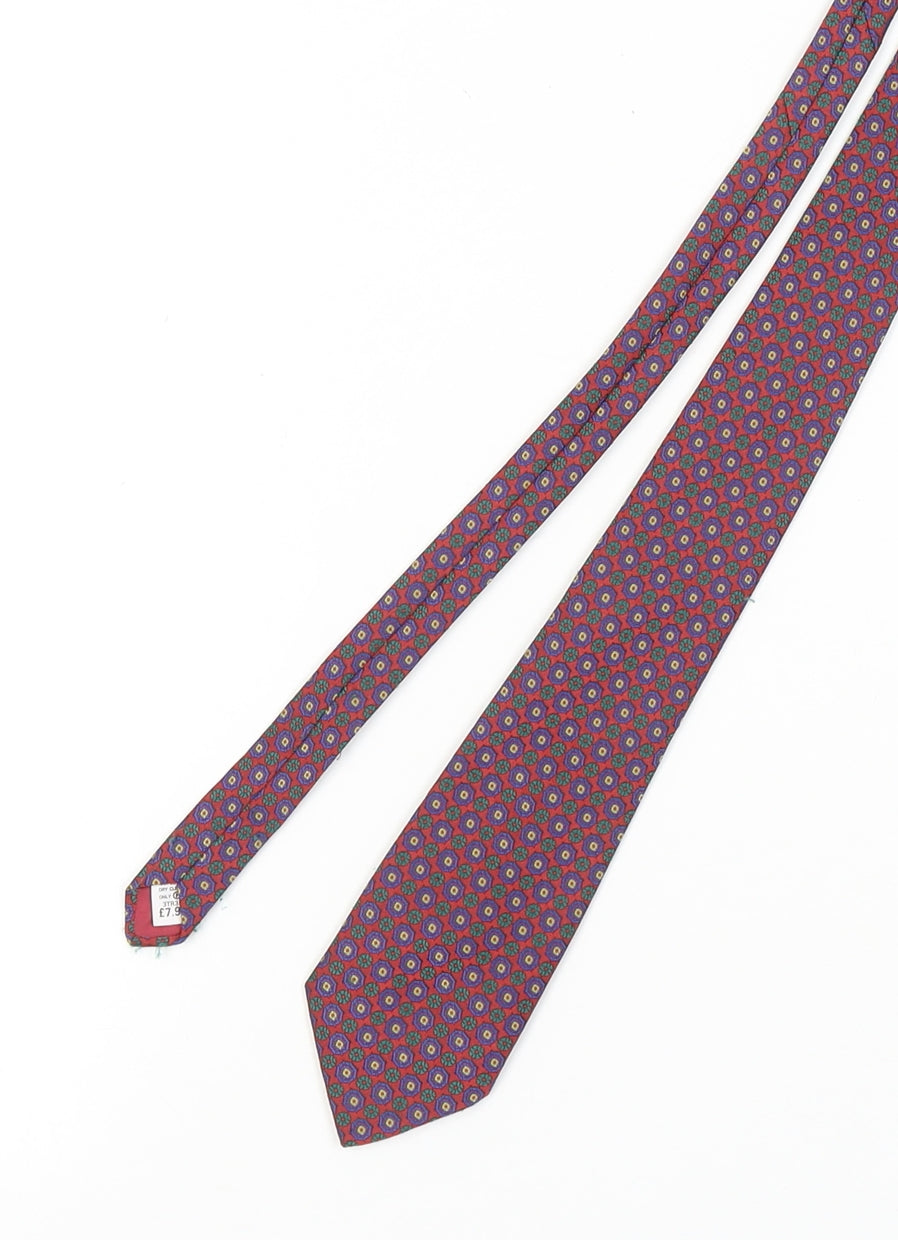 Mens Dunn & Co Red Geometric 100% Silk Pointed Tie