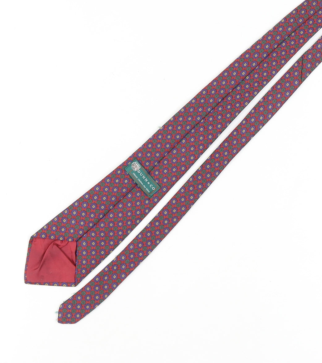 Mens Dunn & Co Red Geometric 100% Silk Pointed Tie