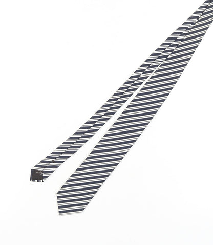 Mens Canali Blue Striped 100% Silk Pointed Tie