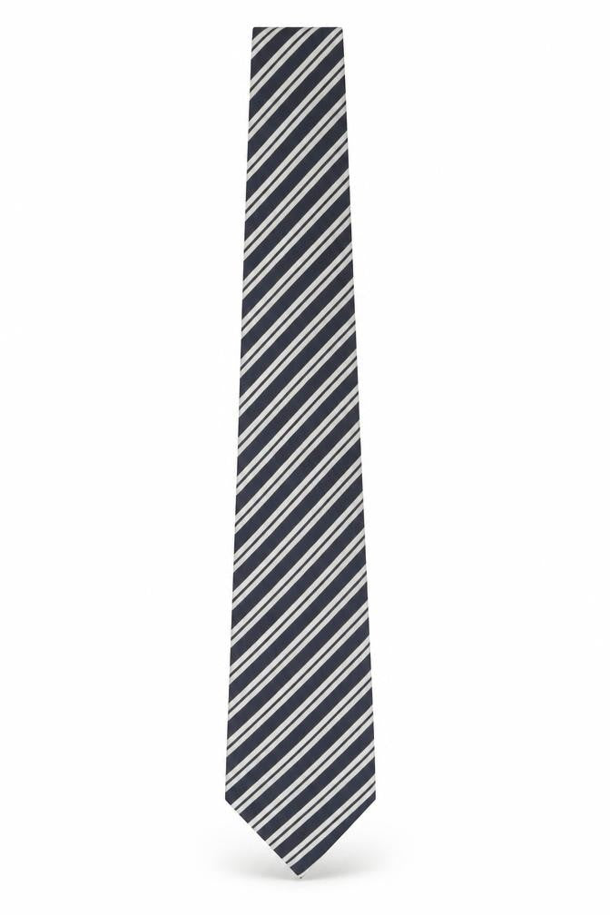 Mens Canali Blue Striped 100% Silk Pointed Tie