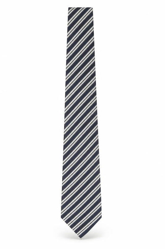Front view of Canali Men's Blue Striped Silk Tie
