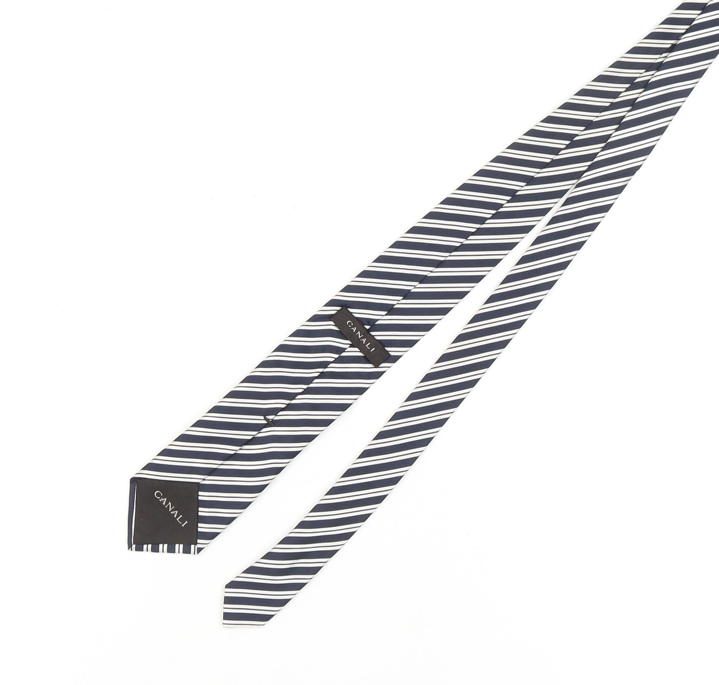Mens Canali Blue Striped 100% Silk Pointed Tie
