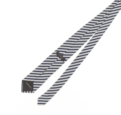 Mens Canali Blue Striped 100% Silk Pointed Tie