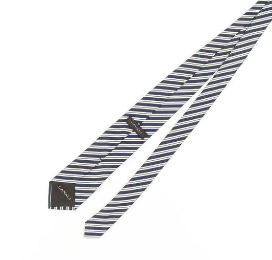 Mens Canali Blue Striped 100% Silk Pointed Tie