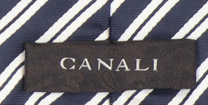 Mens Canali Blue Striped 100% Silk Pointed Tie