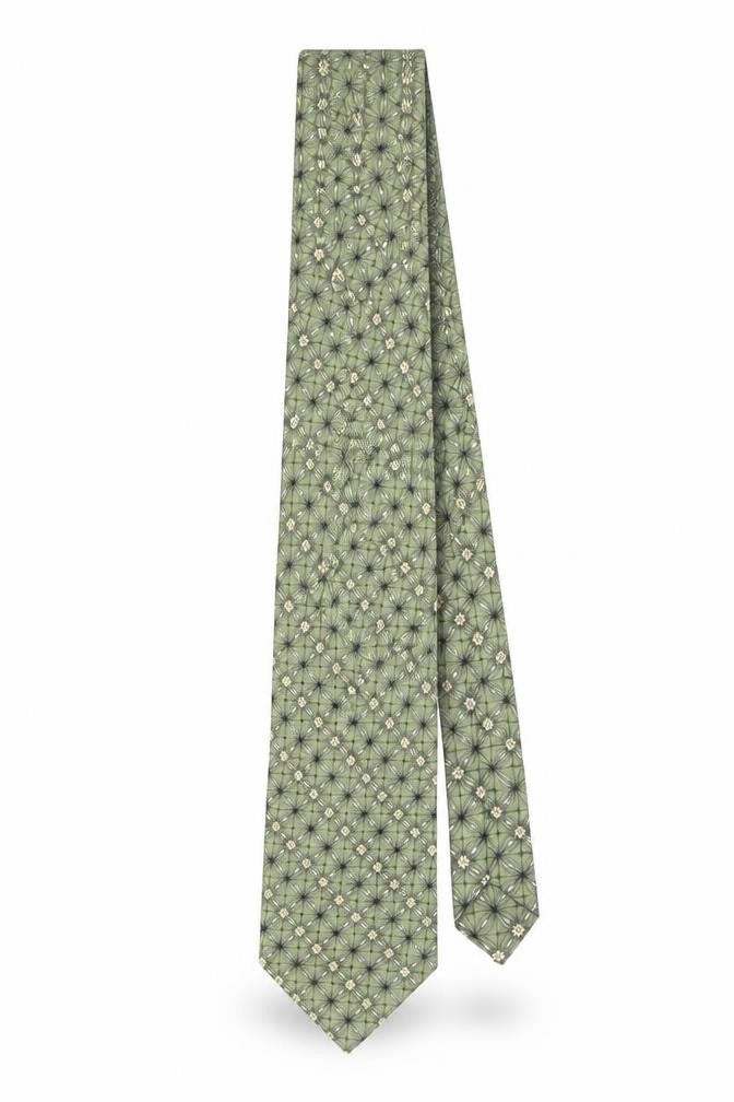 Mens Sette & Bello Green Geometric 100% Silk  Tie
