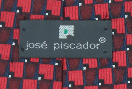 José Piscador Men's Red Checkered Silk Tie - One Size
