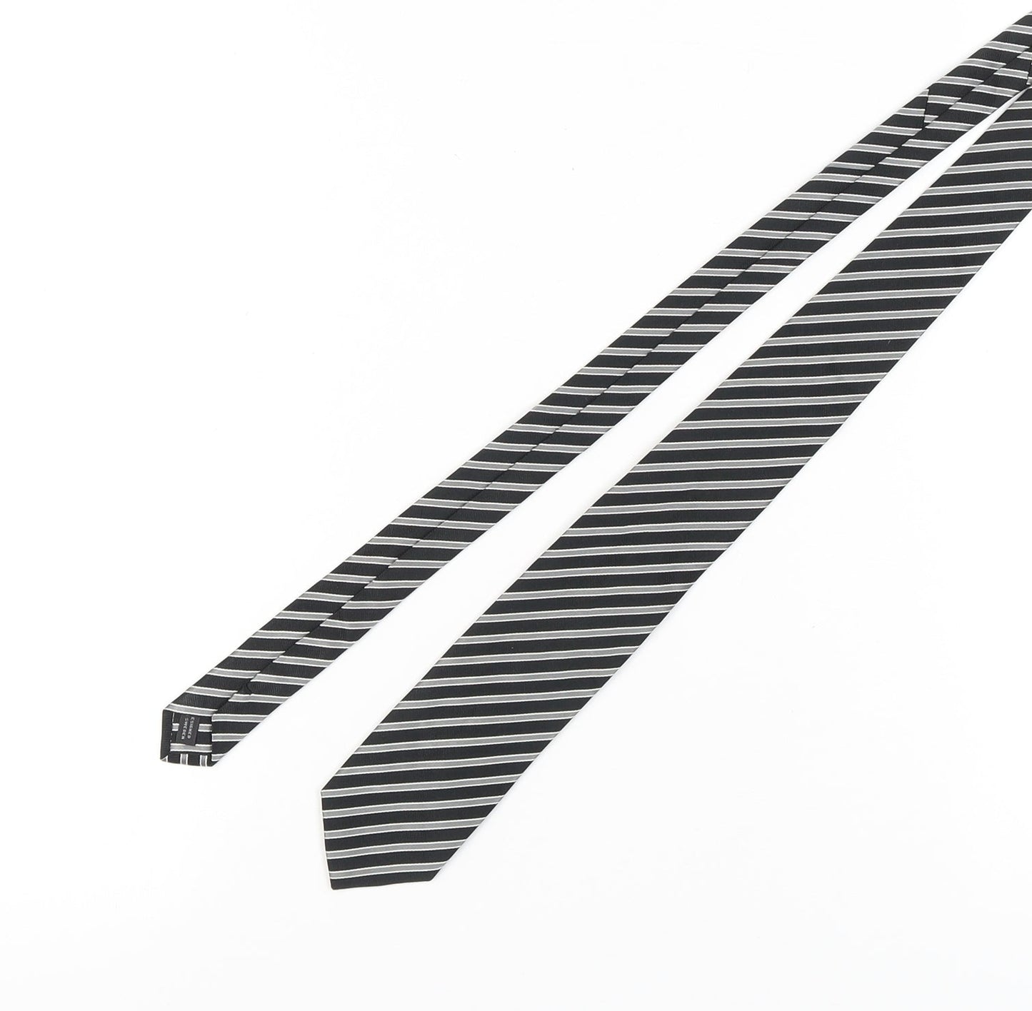 Mens Frank Rostron Black Striped 100% Silk  Tie