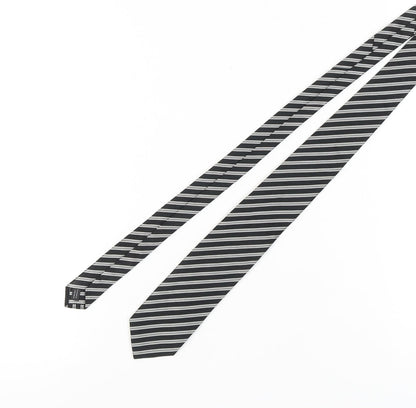 Mens Frank Rostron Black Striped 100% Silk  Tie