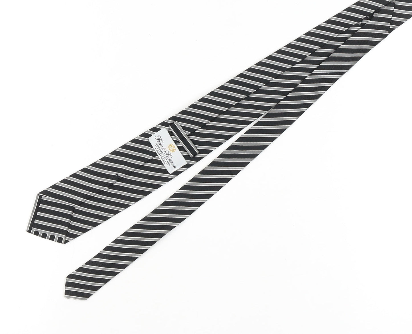 Mens Frank Rostron Black Striped 100% Silk  Tie