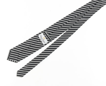 Mens Frank Rostron Black Striped 100% Silk  Tie