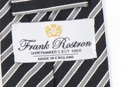 Mens Frank Rostron Black Striped 100% Silk  Tie