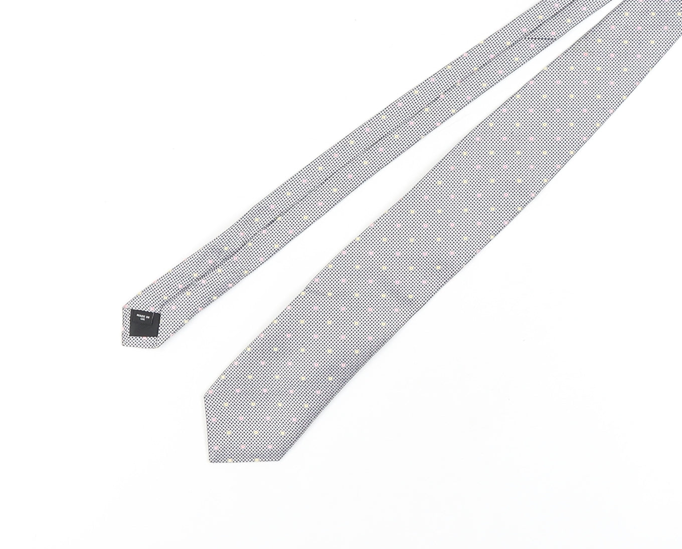 Jaeger Men's Grey Designer Silk Polka Dot Tie