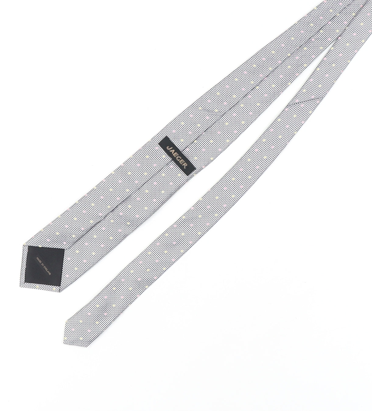 Jaeger Men's Grey Designer Silk Polka Dot Tie