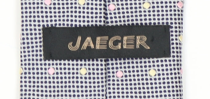 Jaeger Men's Grey Designer Silk Polka Dot Tie