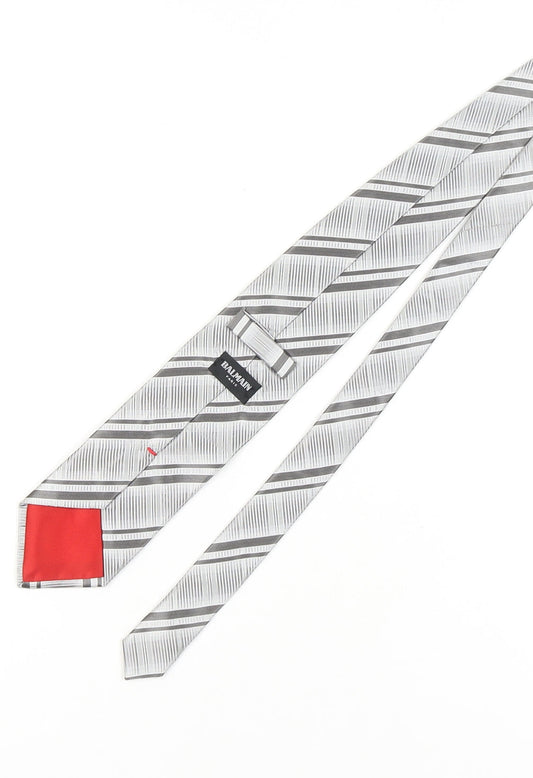 Balmain Men's Grey Silk Designer Tie, Geometric Pattern